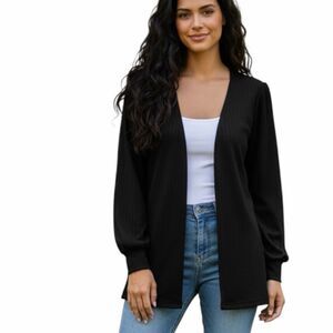 AMERICAN EAGLE Women’s Black Long Sleeve Ribbed Open Front Cardigan Medium